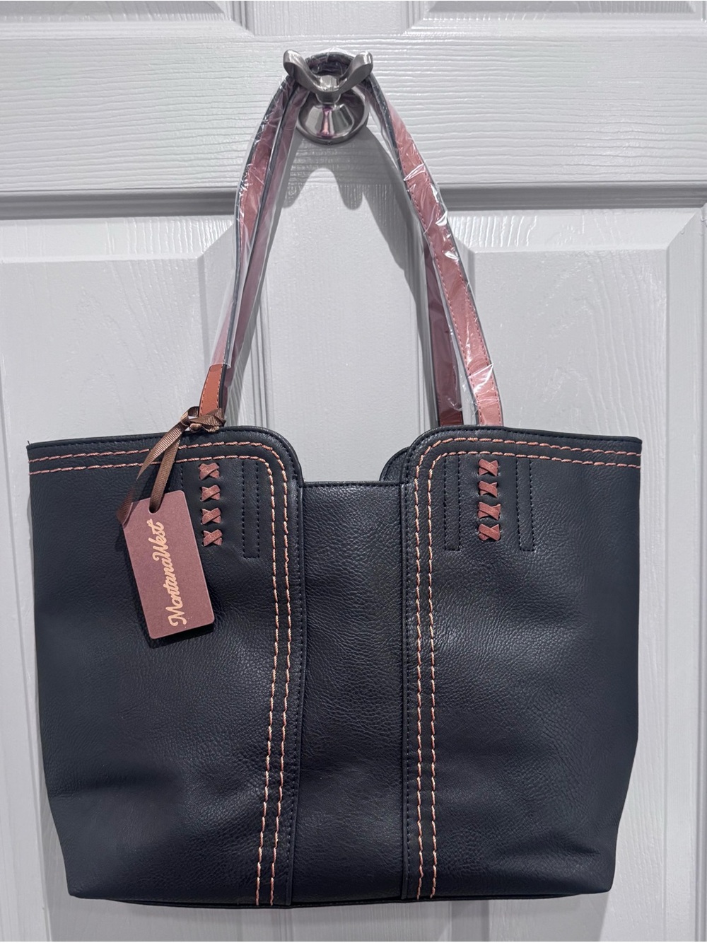 Montana West Black Tote Bag with Brown Accents